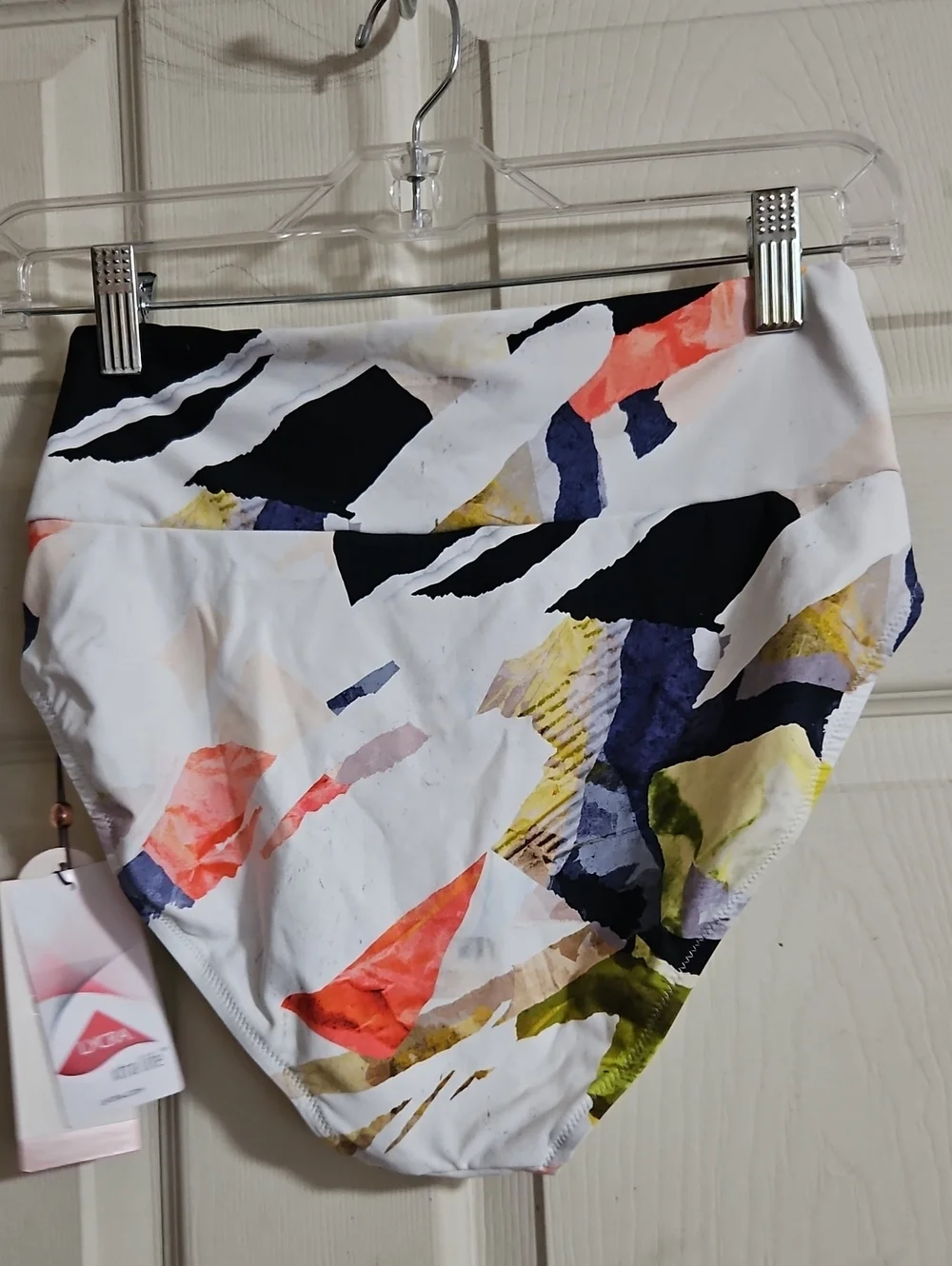 CALIA Wide Banded High Rise Swim Bottoms: COLLAGE PURE WHITE: NEW WITH TAGS: S